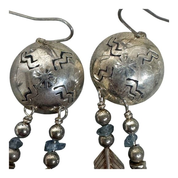 Vintage Southwest Silver Feather Dangle Earrings Engraved Design Quartz Crystal - Picture 6 of 8